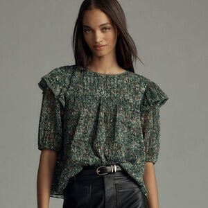 Anthropologie- Porridge Brand Lace Crew Neck Blouse